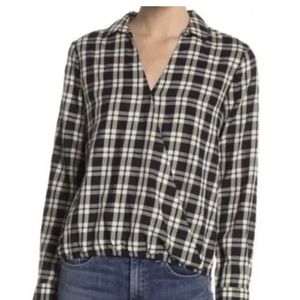 MADEWELL Arion Wrap Front Black‎ & White Plaid Surplice Blouse XS